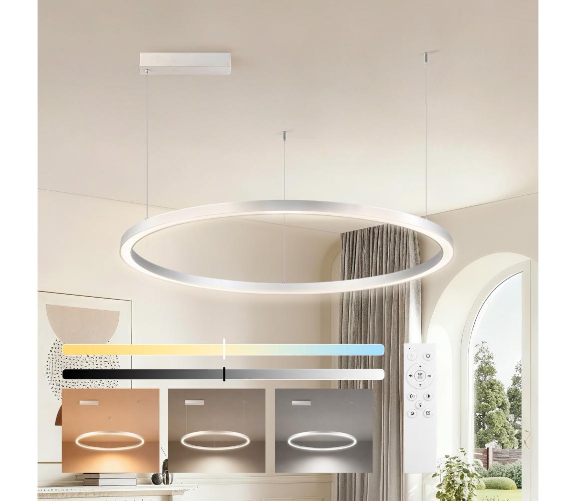 Brilagi-LED Stmievateľný luster na lanku PORTOFINO LED/60W/230V pr. 80 cm strieborný + diaľkové ovládanie BRI509
