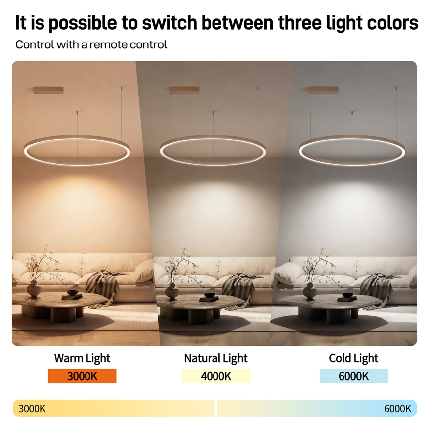 Brilagi - LED stmievateľný luster na lanku PORTOFINO LED/60W/230V 3000-6000K pr. 80 cm béžový + diaľkové ovládanie