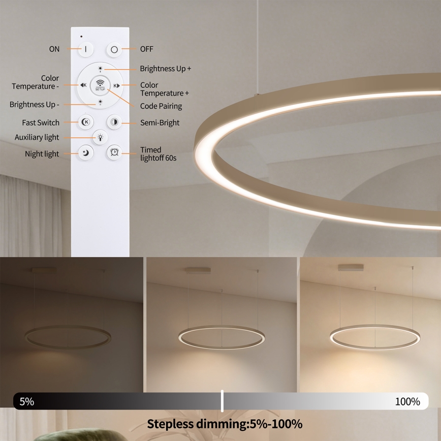 Brilagi - LED stmievateľný luster na lanku PORTOFINO LED/60W/230V 3000-6000K pr. 80 cm béžový + diaľkové ovládanie