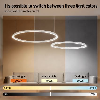 Brilagi - LED stmievateľný luster na lane PORTOFINO LED/98W/230V 3000-6000K biela + diaľkové ovládanie