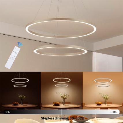 Brilagi - LED stmievateľný závesný luster PORTOFINO LED/98W/230V 3000-6000K pr. 80 cm béžový + diaľkové ovládanie