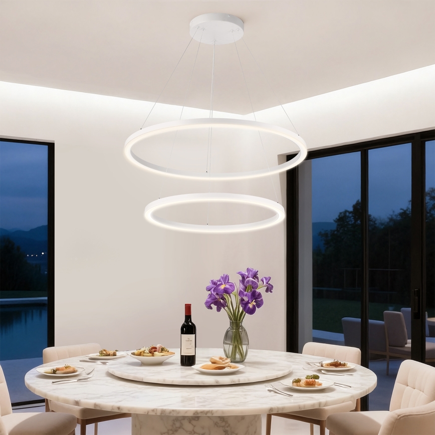 Brilagi - LED stmievateľný luster na lane PORTOFINO LED/98W/230V 3000-6000K pr. 80 cm biela + diaľkové ovládanie