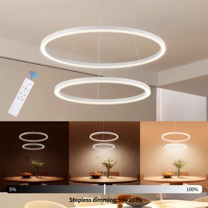 Brilagi - LED stmievateľný luster na lane PORTOFINO LED/98W/230V 3000-6000K pr. 80 cm biela + diaľkové ovládanie