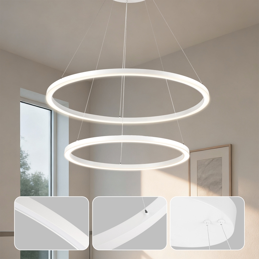Brilagi - LED stmievateľný luster na lane PORTOFINO LED/98W/230V 3000-6000K pr. 80 cm biela + diaľkové ovládanie