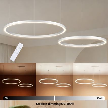 Brilagi - LED stmievateľný luster na lanku PORTOFINO LED/98W/230V 3000-6000K strieborný + diaľkové ovládanie