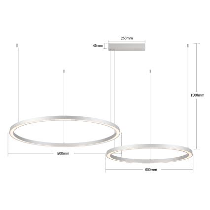 Brilagi - LED stmievateľný luster na lanku PORTOFINO LED/98W/230V 3000-6000K strieborný + diaľkové ovládanie