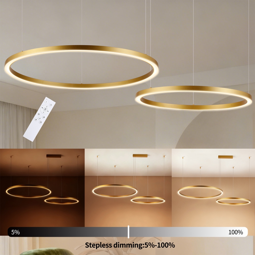 Brilagi - LED Stmievateľný luster na lanku PORTOFINO LED/98W/230V 3000-6000K zlatý + diaľkové ovládanie