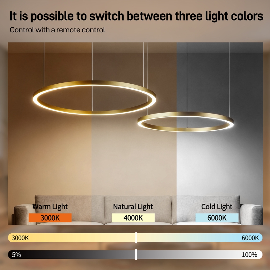 Brilagi - LED Stmievateľný luster na lanku PORTOFINO LED/98W/230V 3000-6000K zlatý + diaľkové ovládanie