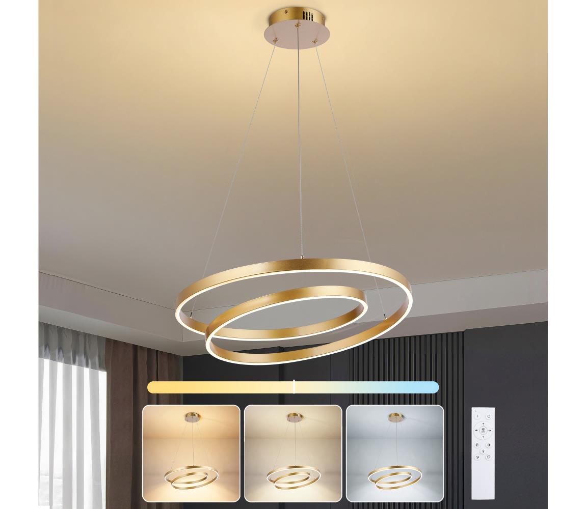 Brilagi-LED Stmievateľný luster na lanku TWISTER LED/48W/230V priemer 50 cm zlatý +DO BRI482