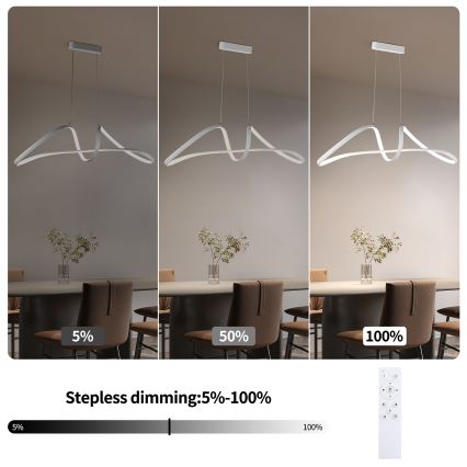 Brilagi - LED stmievateľný závesný luster na lane TWISTER LED/60W/230V 3000-6000K biela + diaľkové ovládanie