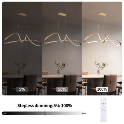 Brilagi - LED stmievateľný závesný luster TWISTER LED/60W/230V 3000-6000K zlatý + diaľkové ovládanie
