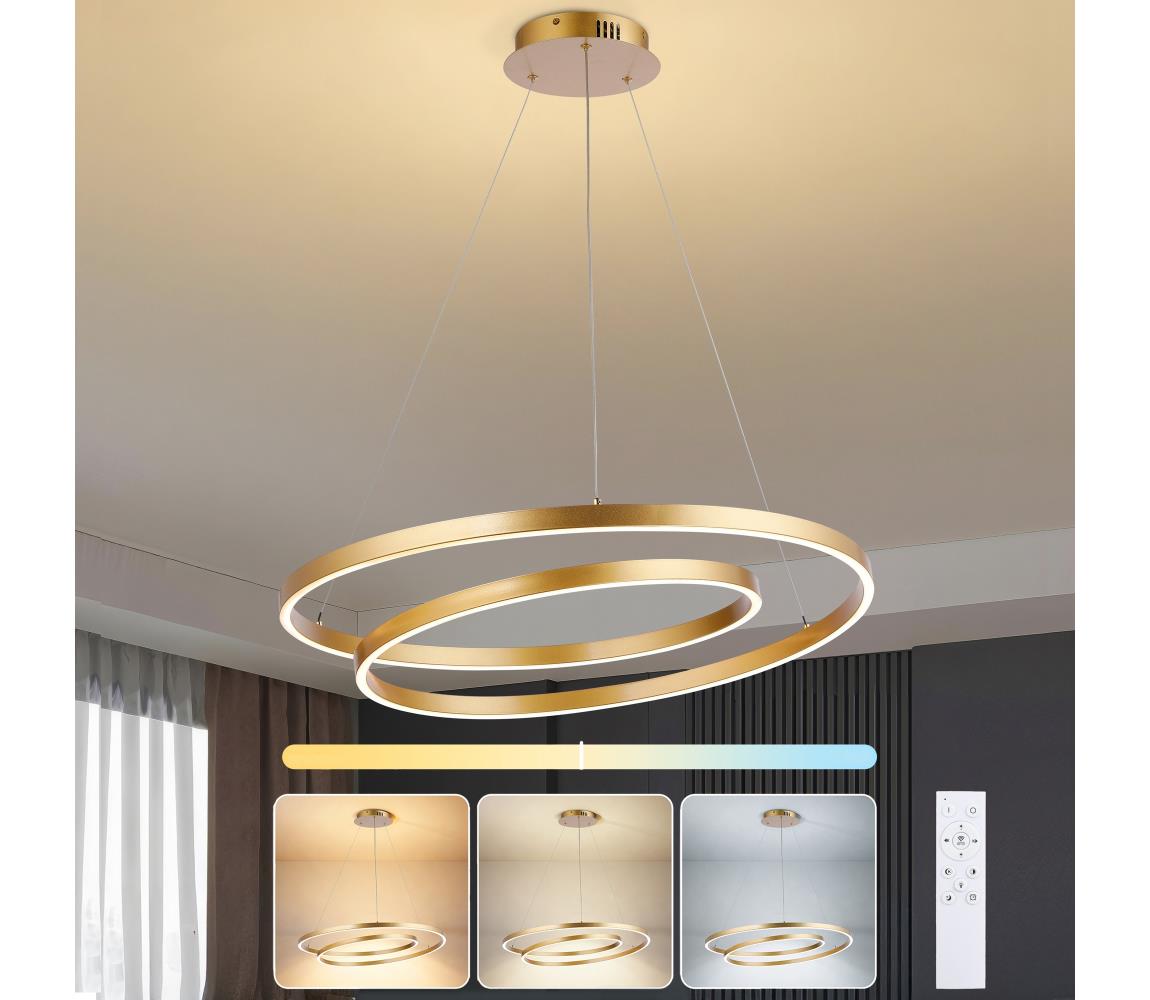 Brilagi-LED Stmievateľný luster na lanku TWISTER LED/75W/230V pr. 70 cm zlatý +DO BRI483