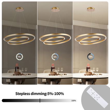 Brilagi - LED stmievateľný luster na lanku TWISTER LED/75W/230V 3000-6000K pr. 70 cm zlatá + diaľkové ovládanie