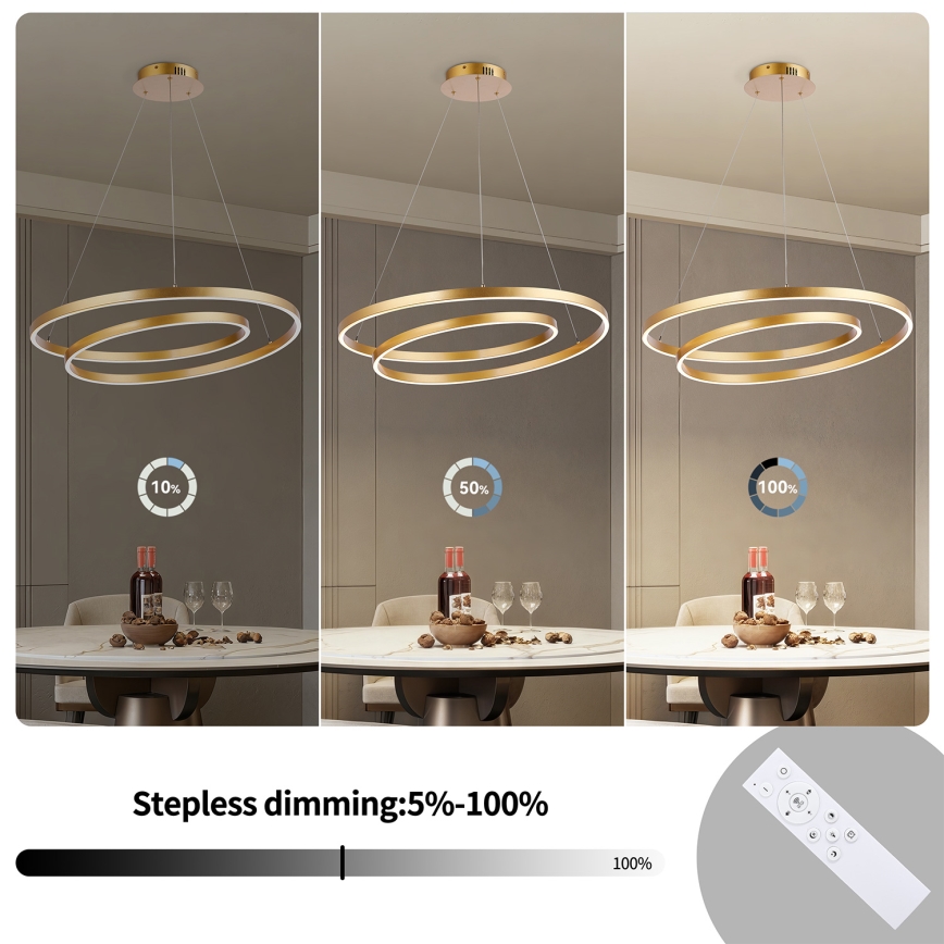 Brilagi - LED stmievateľný luster na lanku TWISTER LED/75W/230V 3000-6000K pr. 70 cm zlatá + diaľkové ovládanie
