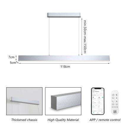 Brilagi - LED Stmievateľný luster na lanku SLEEKLINE SMART LED/40W/230V 3000-6000K Wi-Fi Tuya strieborná + diaľkové ovládanie