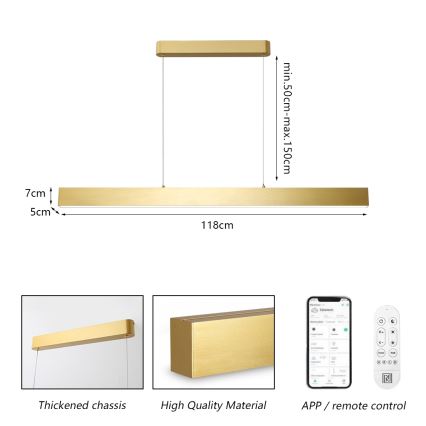 Brilagi - LED Stmievateľný luster na lanku SLEEKLINE SMART LED/40W/230V 3000-6000K Wi-Fi Tuya zlatá + diaľkové ovládanie