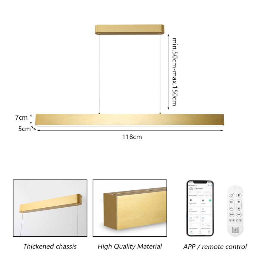 Brilagi - LED Stmievateľný luster na lanku SLEEKLINE SMART LED/40W/230V 3000-6000K Wi-Fi Tuya zlatá + diaľkové ovládanie