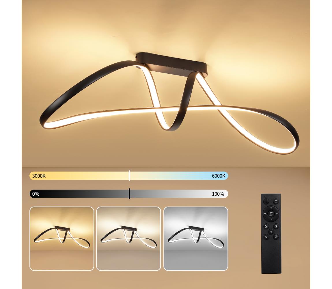 Brilagi-LED Stmievateľný prisadený luster TWISTER LED/60W/230V 3000-6000K čierny s diaľkovým ovládaním BRI722