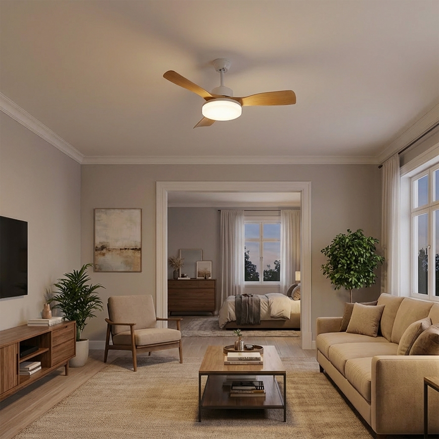 Brilagi - LED stmievateľný stropný ventilátor LED/34W/230V 3000-6500K pr. 106 cm biela/hnedá + diaľkové ovládanie
