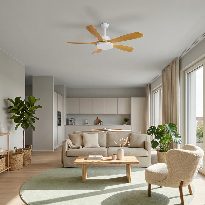 Brilagi - LED stmievateľný stropný ventilátor LED/34W/230V 3000-6500K pr. 132 cm biela/hnedá + diaľkové ovládanie