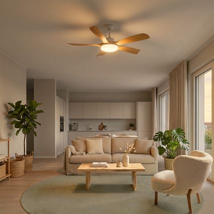 Brilagi - LED stmievateľný stropný ventilátor LED/34W/230V 3000-6500K pr. 132 cm biela/hnedá + diaľkové ovládanie