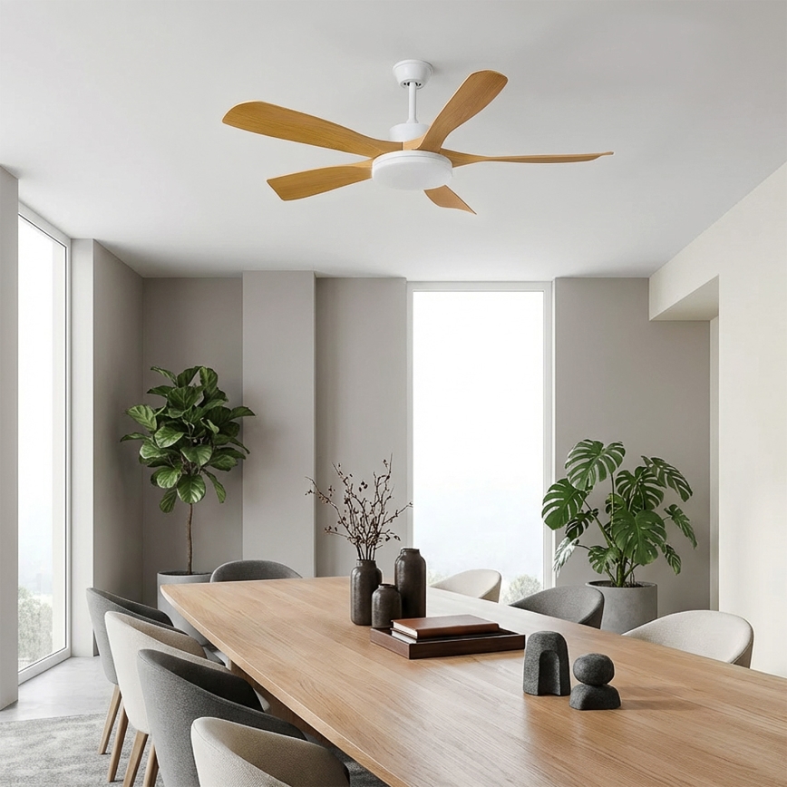 Brilagi - LED stmievateľný stropný ventilátor LED/34W/230V 3000-6500K pr. 132 cm biela/hnedá + diaľkové ovládanie