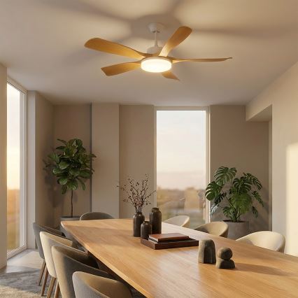 Brilagi - LED stmievateľný stropný ventilátor LED/34W/230V 3000-6500K pr. 132 cm biela/hnedá + diaľkové ovládanie