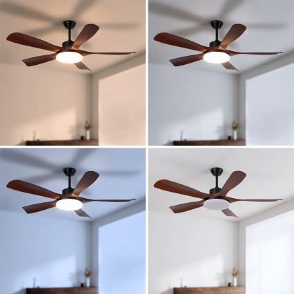 Brilagi - LED stmievateľný stropný ventilátor LED/34W/230V 132 cm čierna/hnedá + diaľkové ovládanie