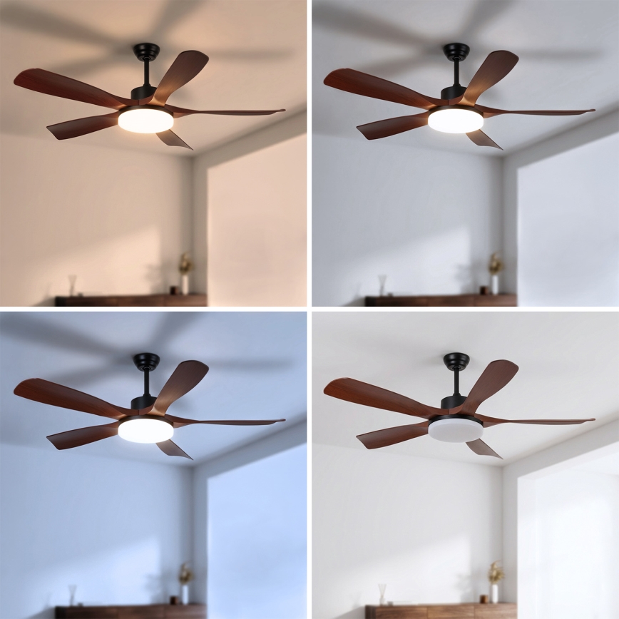 Brilagi - LED stmievateľný stropný ventilátor LED/34W/230V 132 cm čierna/hnedá + diaľkové ovládanie