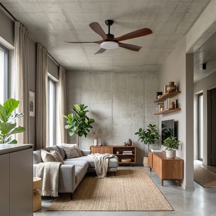 Brilagi - LED stmievateľný stropný ventilátor LED/34W/230V 132 cm čierna/hnedá + diaľkové ovládanie