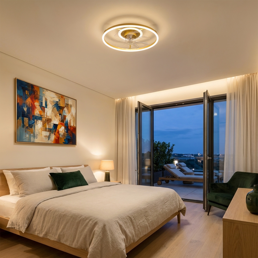 Brilagi - stmievateľný stropný ventilátor s LED 66W/230V 3000-6500K priemer 55 cm biela/zlatá + diaľkové ovládanie