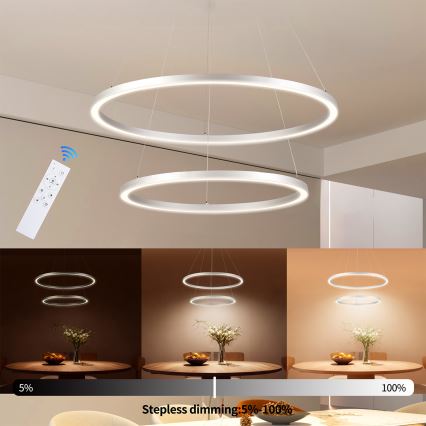Brilagi - LED Stmievateľný luster na lane PORTOFINO LED/98W/230V 3000-6000K pr. 80 cm strieborný + diaľkové ovládanie