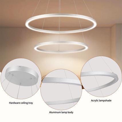 Brilagi - LED Stmievateľný luster na lane PORTOFINO LED/98W/230V 3000-6000K pr. 80 cm strieborný + diaľkové ovládanie
