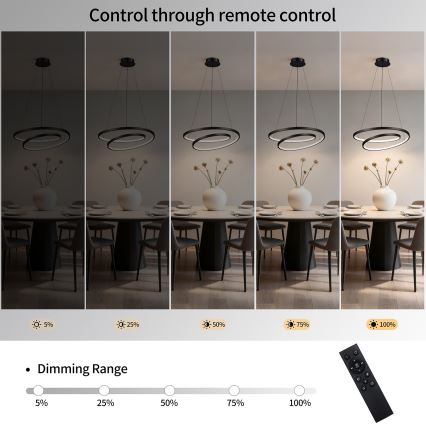 Brilagi - LED stmievateľný závesný luster na lanku TWISTER LED/48W/230V 3000-6000K Ø 50 cm čierny + diaľkové ovládanie