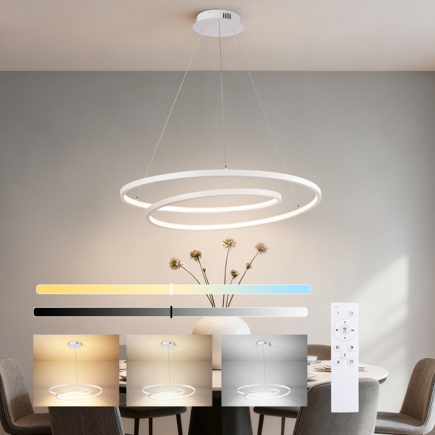 Brilagi - LED stmievateľný závesný luster na lanku TWISTER LED/75W/230V 3000-6000K priemer 70 cm biely + diaľkové ovládanie