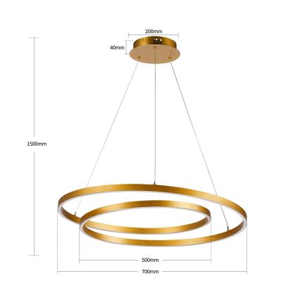 BRILAGI - LED Stmievateľný luster na lanku TWISTER LED/75W/230V 3000-6000K pr. 70 cm zlatá + diaľkové ovládanie