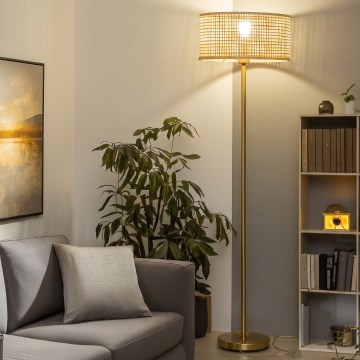 Brilagi - LED stojacia lampa CERIA 1xE27/20W/230V, priemer 40 cm, bambus/zlatá