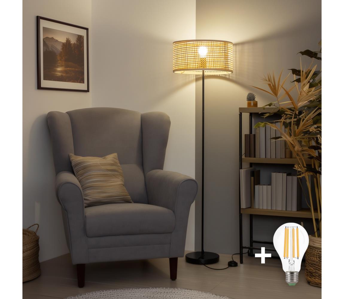Brilagi - LED stojacia lampa CERIA 1xE27/40W/230V pr. 25 cm bambus/čierna SA2187+EG781159