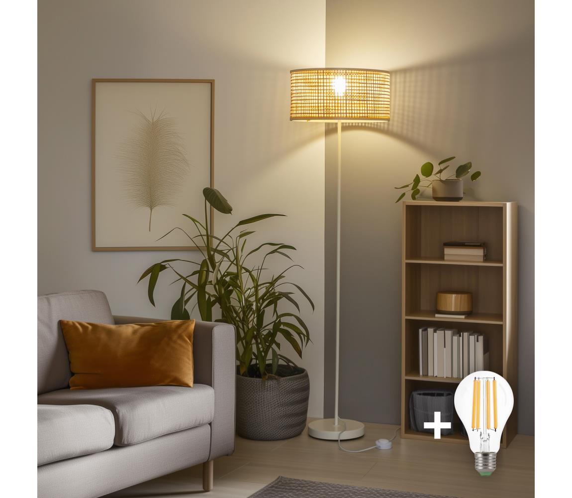 Brilagi - LED stojacia lampa CERIA 1×E27/40W/230V, priemer 40 cm, bambus/biela EG300182+EG781161