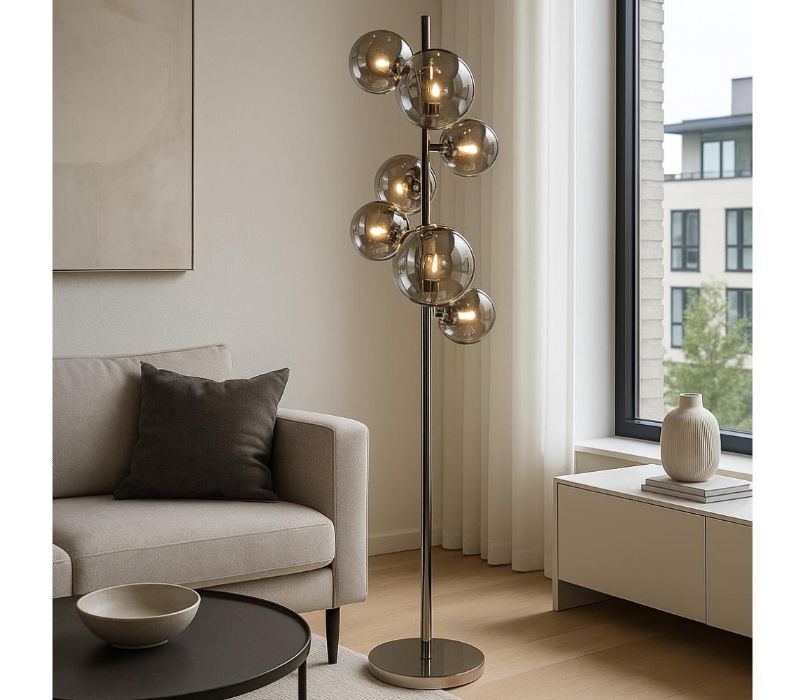 Brilagi - LED Stojacia lampa MILLA 7xG9/3W/230V čierny chróm/dymové sklo 3010-7CS