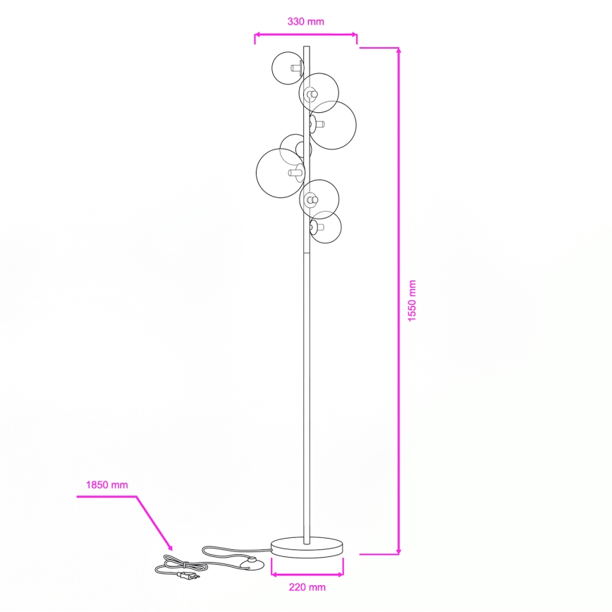 Brilagi - LED Stojacia lampa MILLA 7xG9/3W/230V čierny chróm/dymové sklo