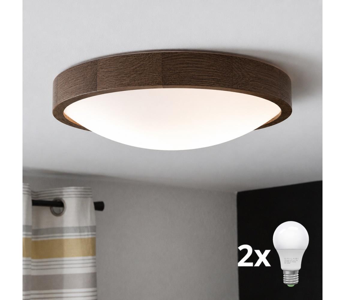 Brilagi - LED stropné svietidlo CARVALHO SLIM 2xE27/15W/230V, dub/orech, priemer 37 cm 8590828607205