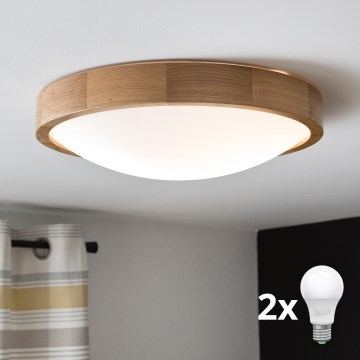 Brilagi - LED stropné svietidlo CARVALHO SLIM 2xE27/15W/230V dub, priemer 37 cm