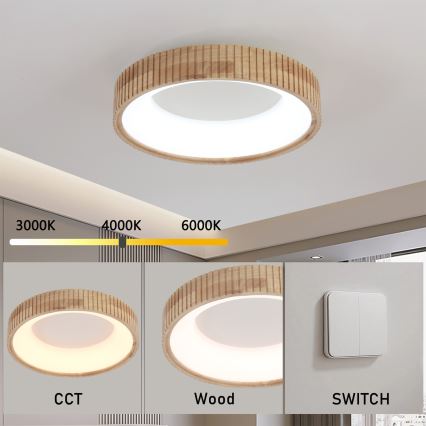 Brilagi - LED stropné svietidlo FALCON WOOD MODERN LED/30W/230V 3000/4000/6000K pr. 45 cm drevo