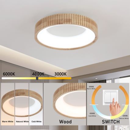 Brilagi - LED stropné svietidlo FALCON WOOD MODERN LED/30W/230V 3000/4000/6000K pr. 45 cm drevo