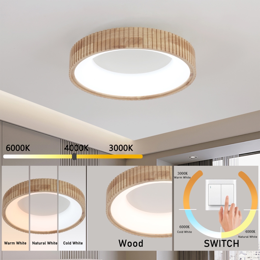 Brilagi - LED stropné svietidlo FALCON WOOD MODERN LED/30W/230V 3000/4000/6000K pr. 45 cm drevo