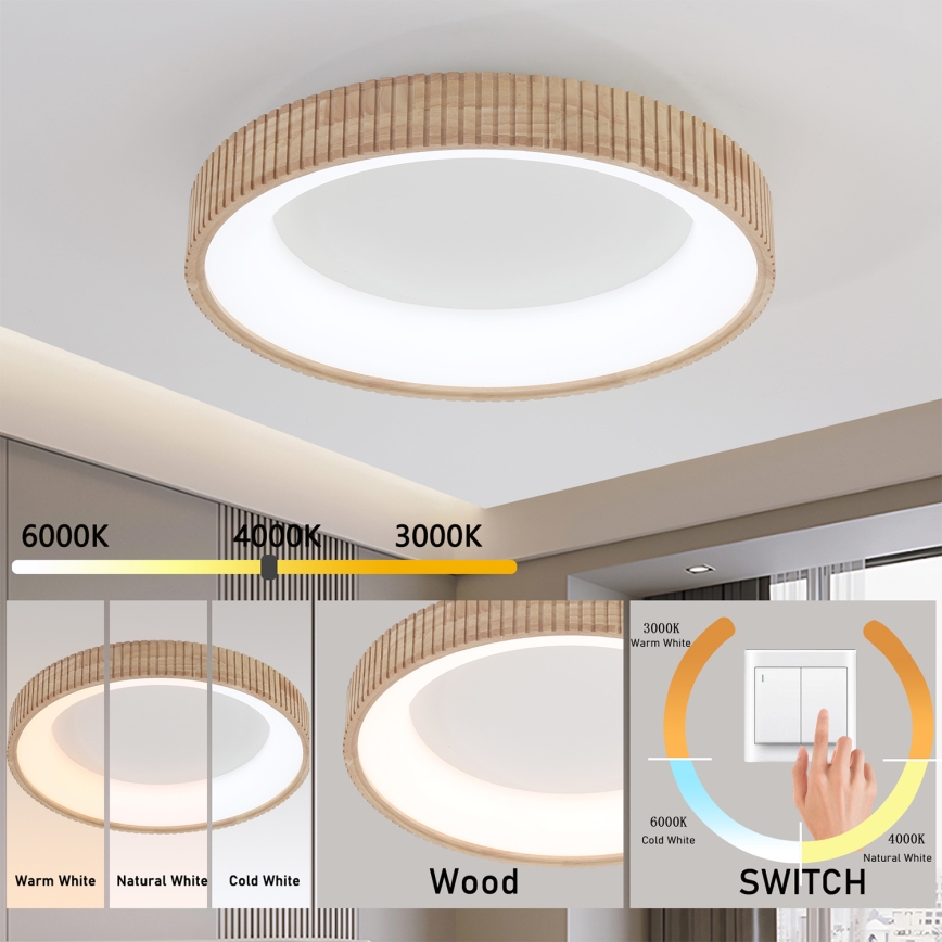 Brilagi - LED stropné svietidlo FALCON WOOD MODERN LED/40W/230V 3000/4000/6000K pr. 60 cm drevo