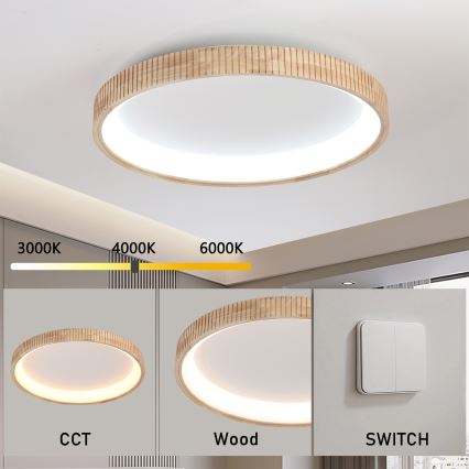 Brilagi - LED stropné svietidlo FALCON WOOD MODERN LED/60W/230V 3000/4000/6000K, priemer 80 cm, drevený dizajn