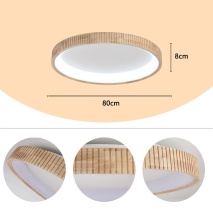 Brilagi - LED stropné svietidlo FALCON WOOD MODERN LED/60W/230V 3000/4000/6000K, priemer 80 cm, drevený dizajn