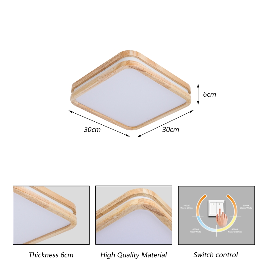 Brilagi - LED stropné svietidlo MOLINA SQUARE LED/32W/230V 3000/4000/6000K dub 30x30 cm
